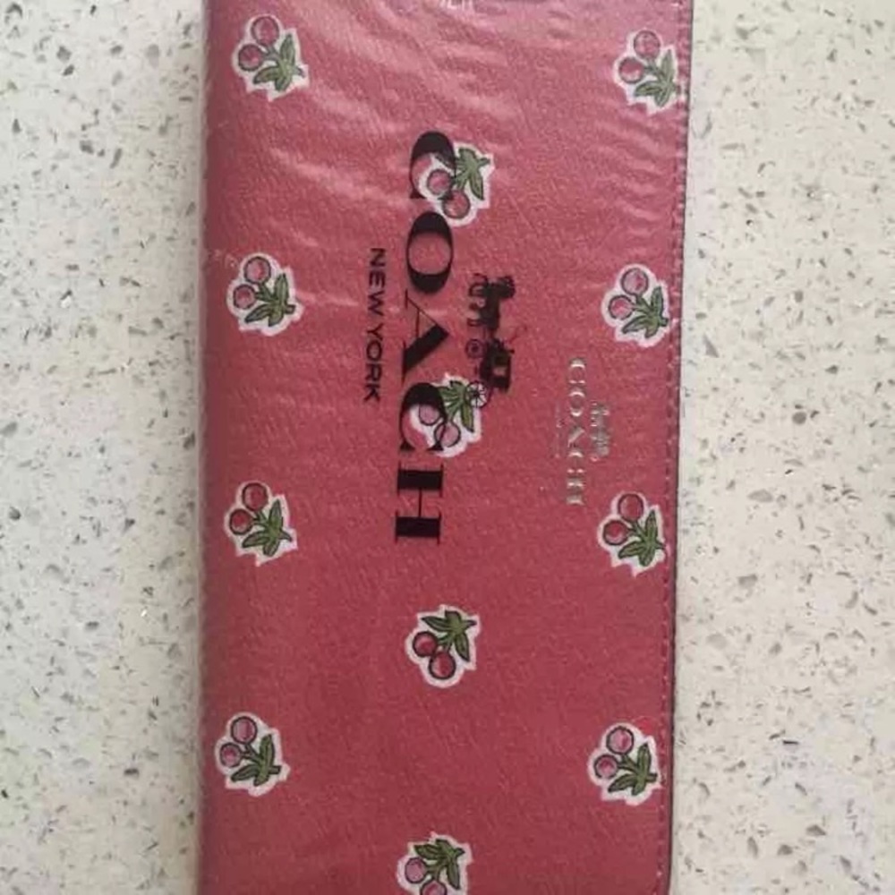 COACH slim wallet in printed cherry canvas - pink